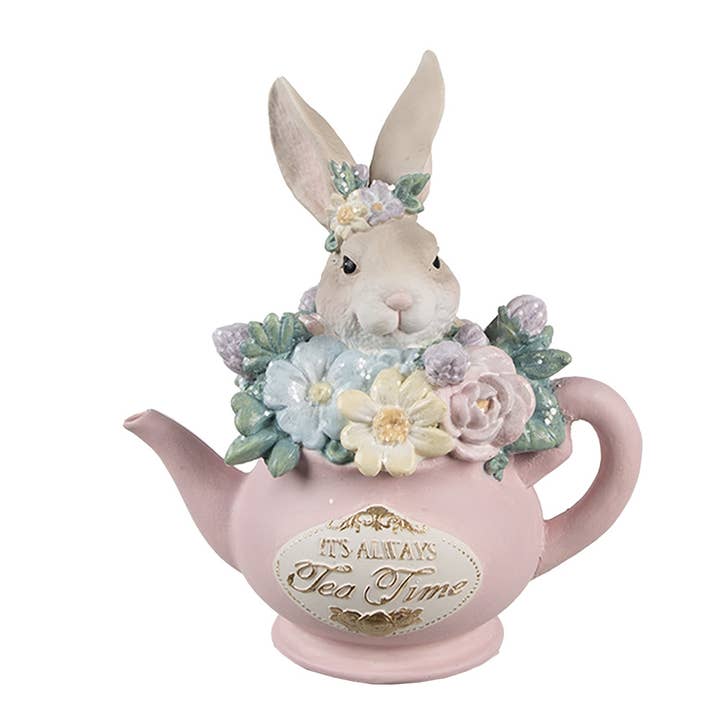 Dekorativ figurkanin 12x8x14 cm Beige Rosa Plast för wholesale av Clayre & Eef