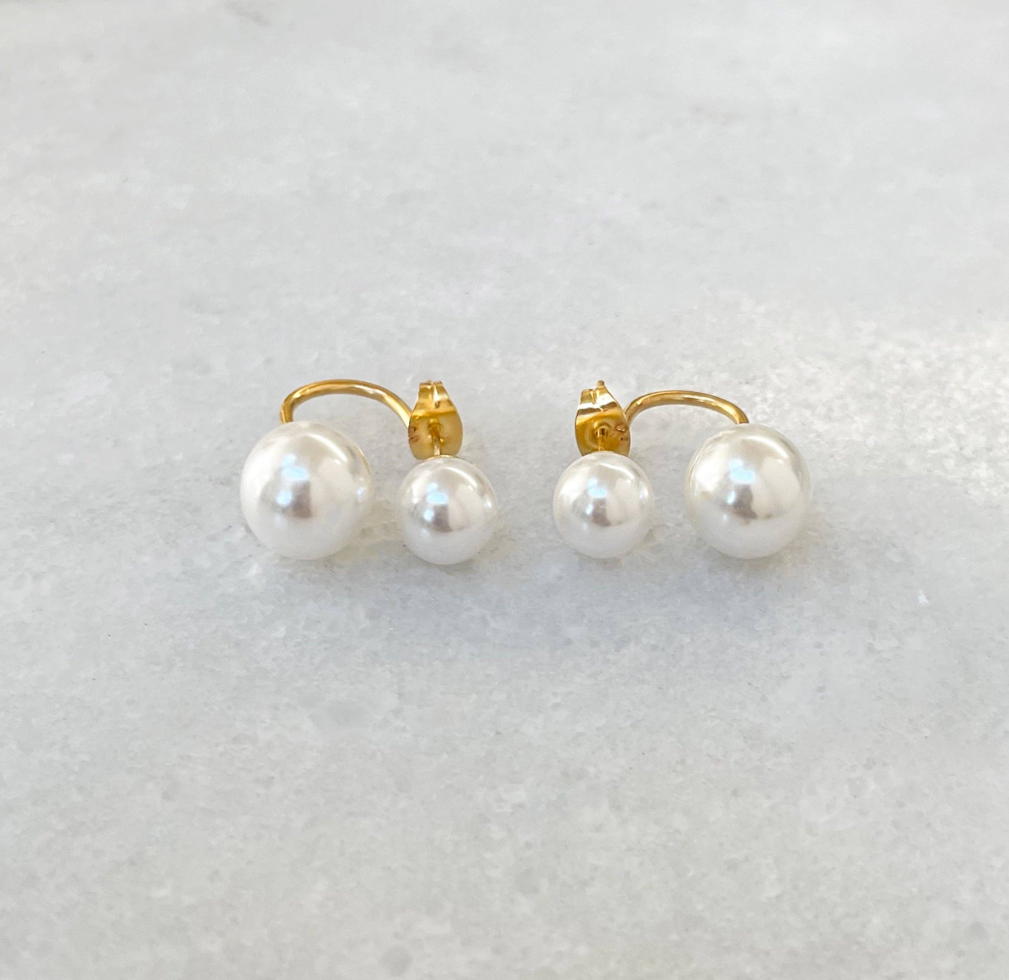 MAI DESIREE – wholesale Stud/post earrings – DION DOUBLE PEARL EAR JACKET STUD EARRINGS3