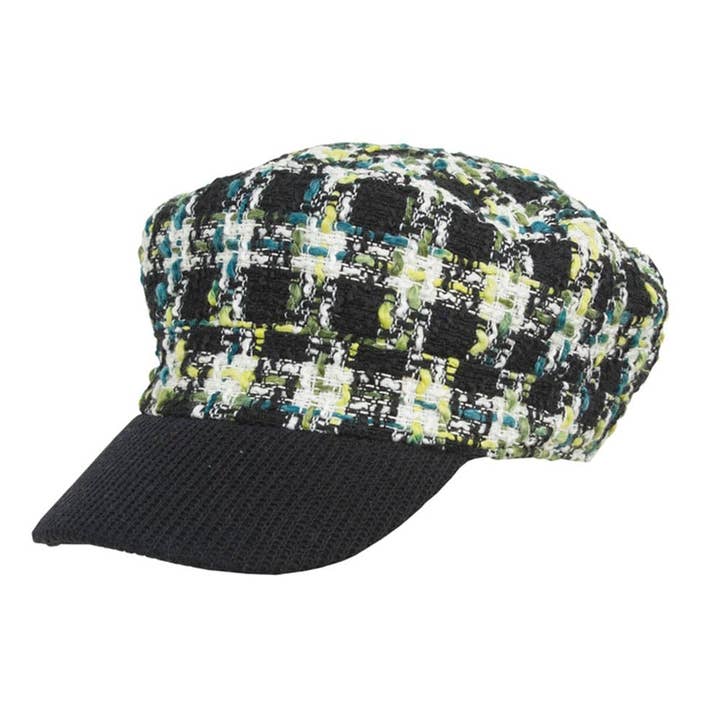 Green Magid Tweed Plaid Bouclé Cadet Cap for wholesale on Faire3