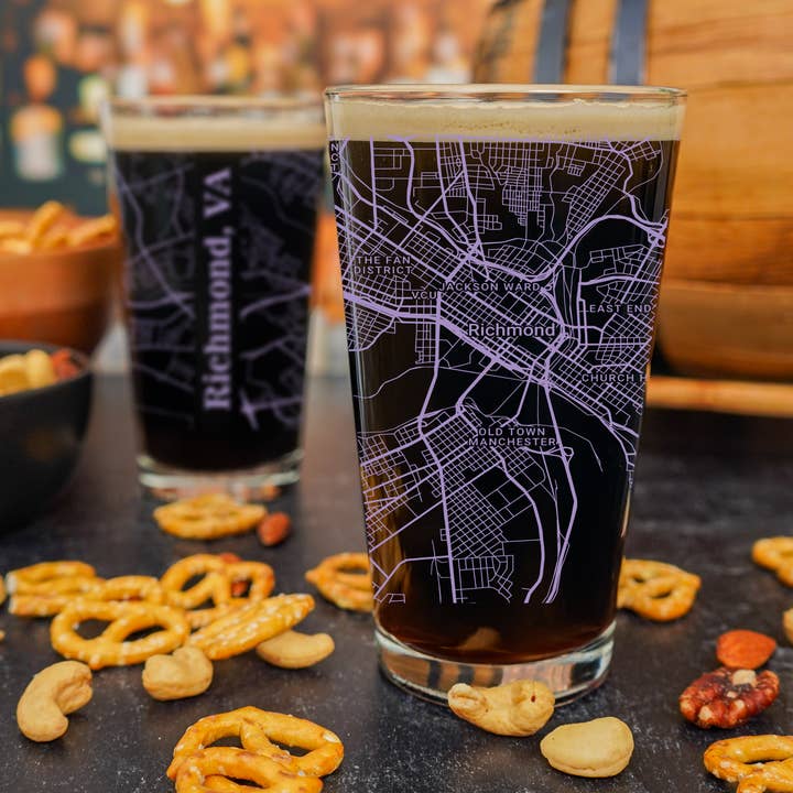 Blue Ridge Mountain Gifts - Wholesale Beer Glass/Mug - Richmond VA Map Glass - Select from over 40 Colors0