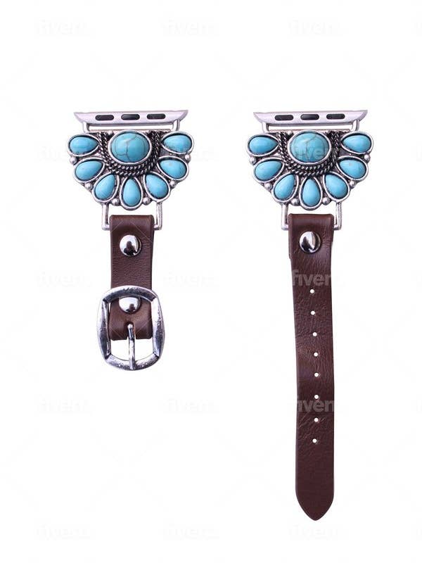 WESTERN TURQUOISE CONCHO APPLE WATCH BAND for wholesale by Snowing West