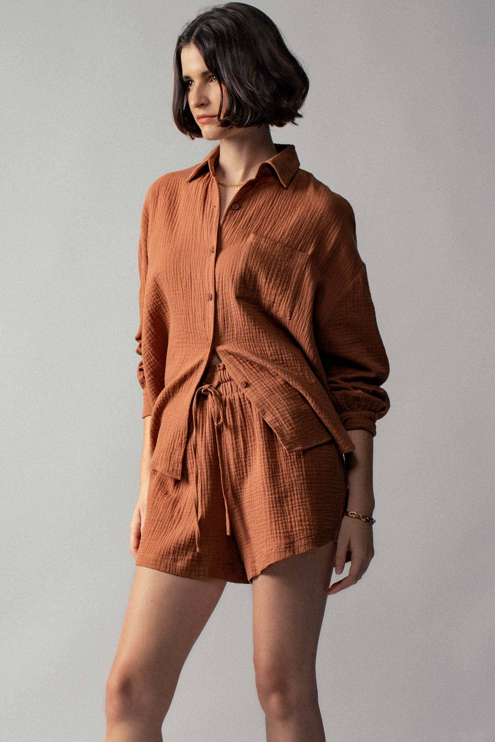 Urban Daizy - Wholesale Lounge Set - Women's - Crinkle Cotton Gauze Resort Button-Up Set8