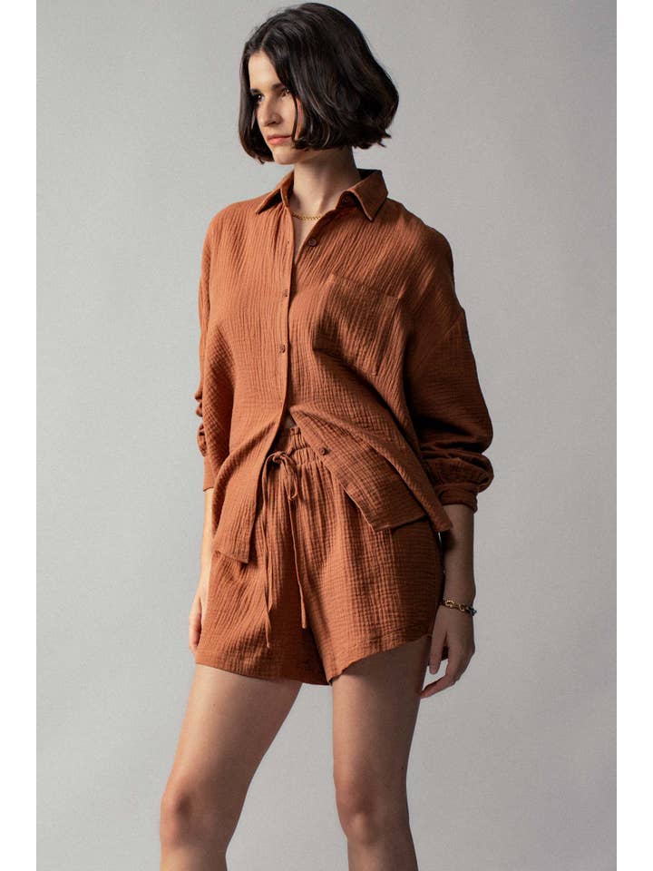 Urban Daizy - Wholesale Lounge Set - Women's - Crinkle Cotton Gauze Resort Button-Up Set8