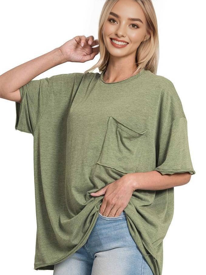 42POPS - Wholesale Tunic - Women's - ",,.Oversized Front Pocket Raw Edge Boyfriend Tee0