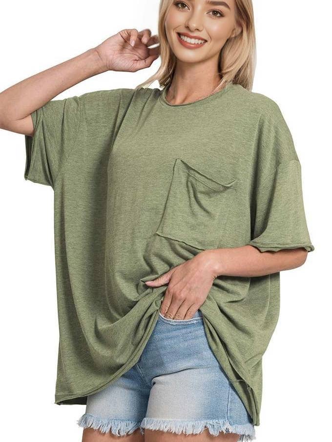 ",,.Oversized Front Pocket Raw Edge Boyfriend Tee and other Purchase Wholesale oversized blank tee. Free Returns & Net 60 Terms on Faire trending on Faire.