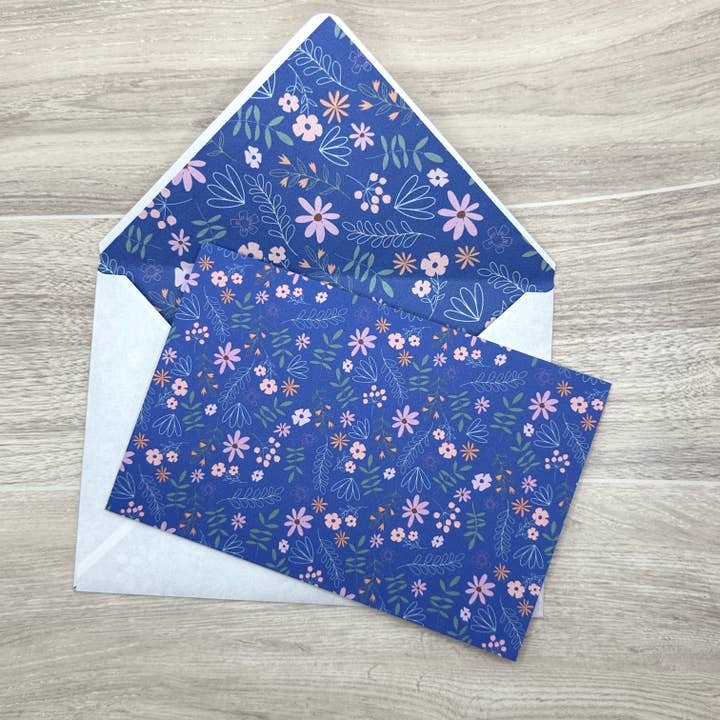 Blue Floral Card and Envelope Stationery Set for wholesale by Jessika with a K Studios
