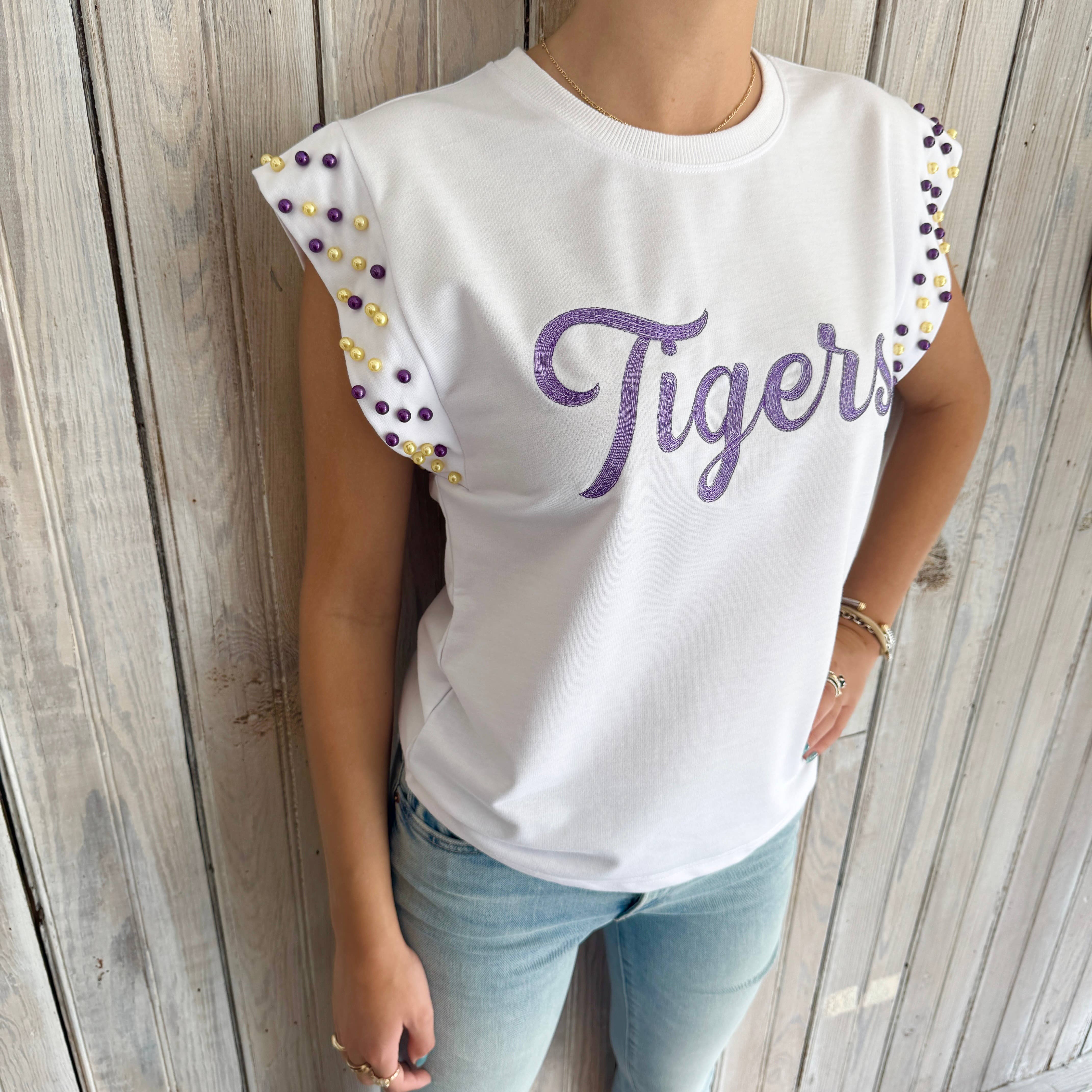 Nola Mercantile - Wholesale Screen Printed T-Shirt - Women's - Tigers Pearl Flutter Sleeve3