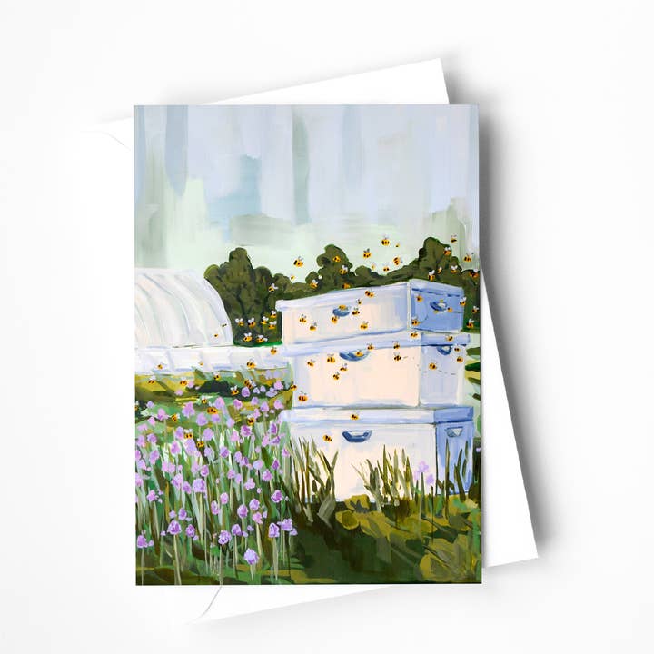 Busy Beehive Greeting Card for wholesale by Kaley Alie Art
