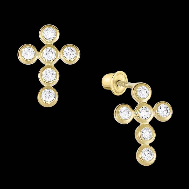 Aretes con forma de cruz con circonita cúbica en oro amarillo de 14 k para venta al por mayor de Paris Jewelry