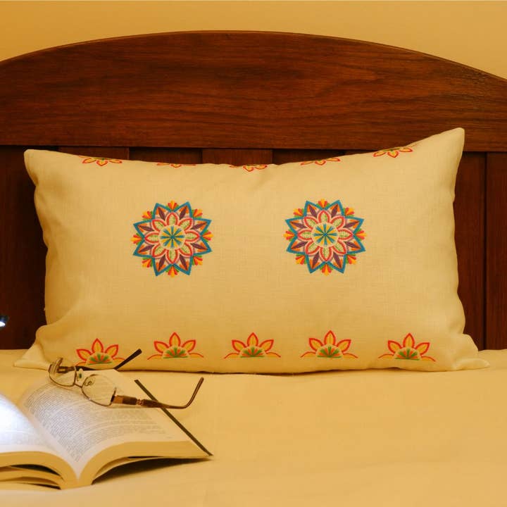 JANELA D'ALMA - Vente Housse de coussin - Housse de Coussin Rectangulaire en Lin Mandala4