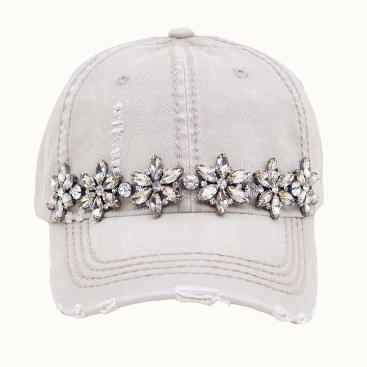 Olive & Pique - Wholesale Baseball Cap - Women's - Bejeweled Bling Glitz Distressed Cap, Adjustable