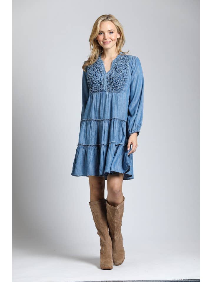 APNY - Wholesale Dress - Women's - Tencel Dress With Smoked Tuck Detail