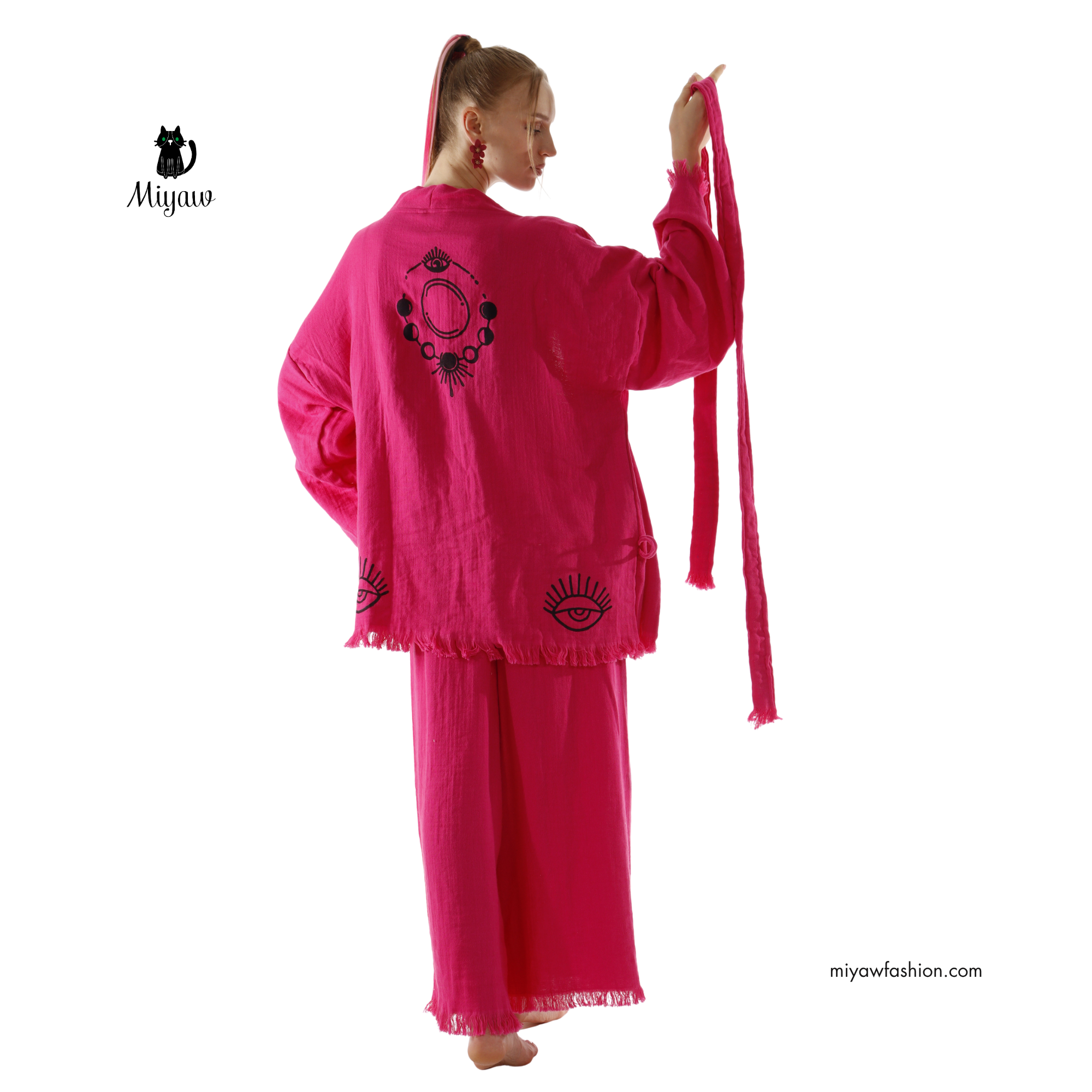 Fuchsia Bomuldspyjamasæt, lyserøde pyjamasæt, bomuldsloungesæt for engroshandel på Faire2