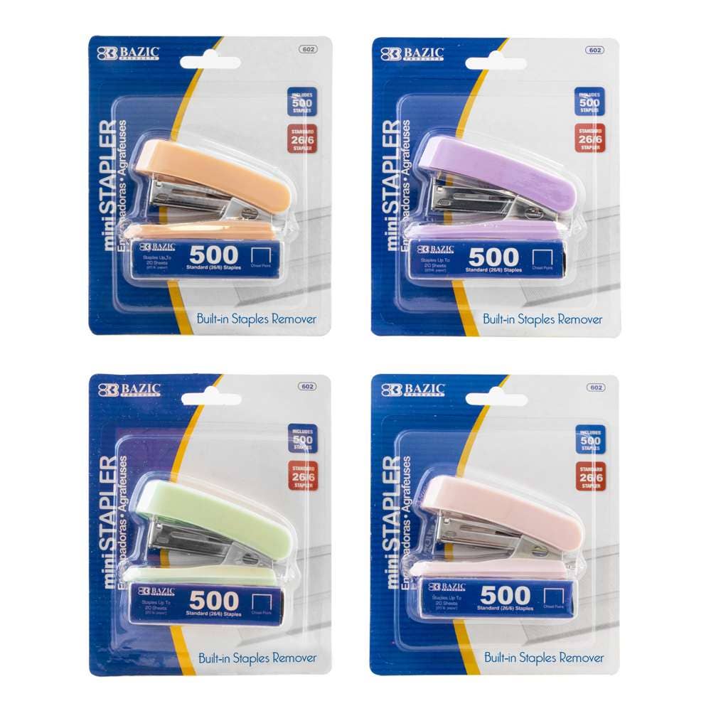 Luna Office Supply -  Everyday Essential - Wholesale Stapler - Mini Pastel Color Stapler Standard (26/6) w/ 500 Ct. Staples0