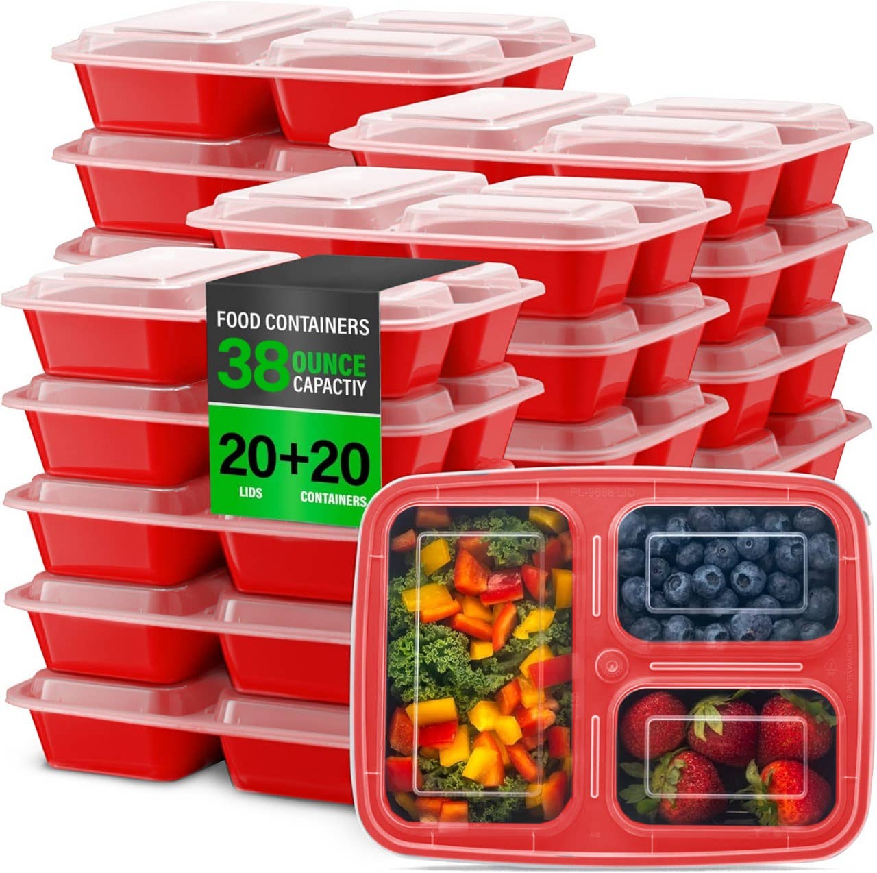 Innovarix – Recipiente para armazenar alimentos por atacado – 20 CONJUNTOS de Recipientes para Preparação de Refeições com 3 Compartimentos (Para levar)4