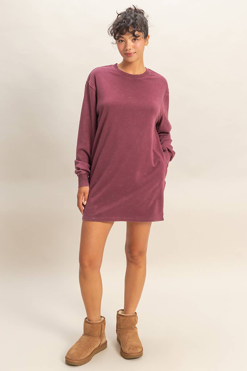 HYFVE – wholesale Dress – Women's – Mineral Washed Oversized Mini Sweatshirt Dress54