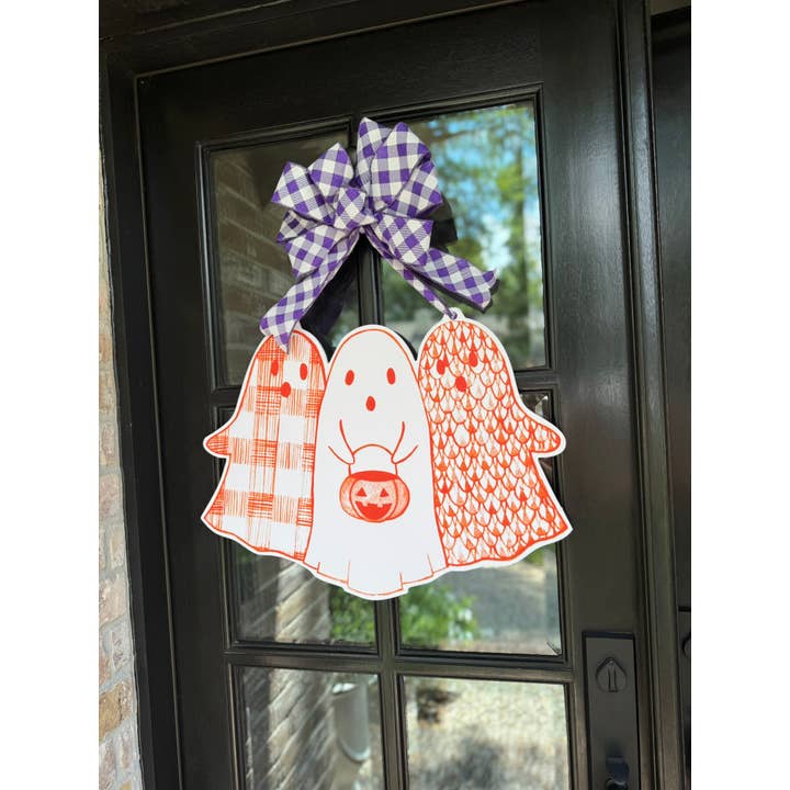 Home Themed Home - Wholesale Door Hanger - Orange Ghost Trio Door Hanger1