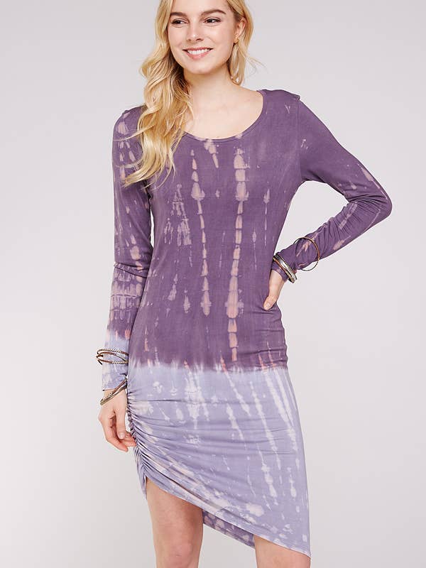 Vestido Midi de dois tons assimétrico de manga comprida com decote redondo por atacado de Urban X Apparel