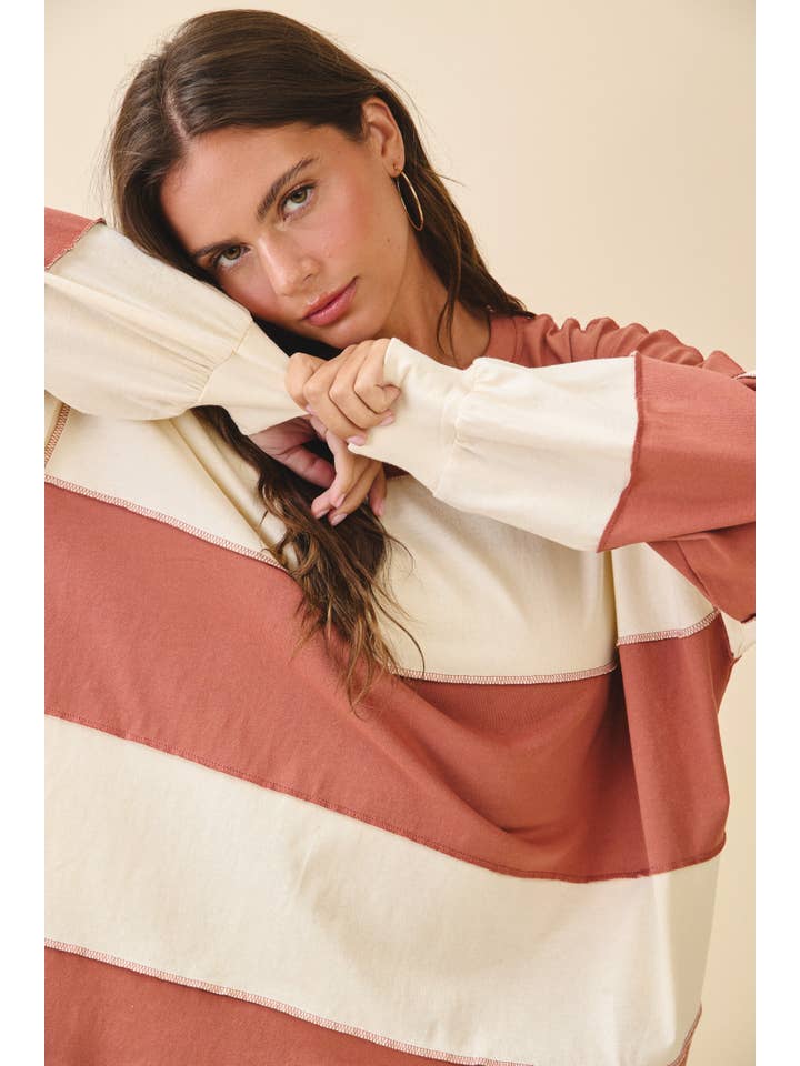 AEMI + CO - Wholesale Shirt - Women's - 8551GN Contrast Panel Long Sleeve Slouchy Top32