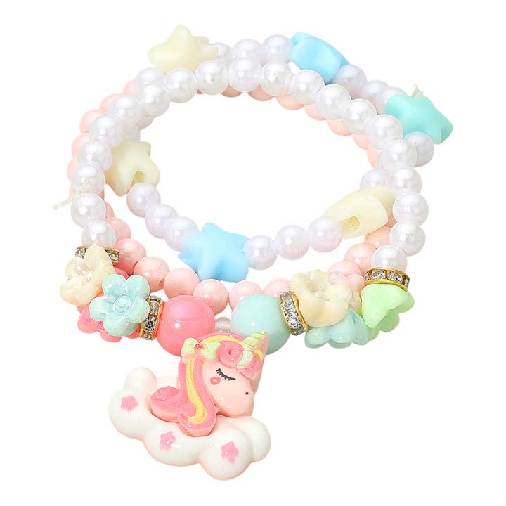 Unicorn Flower Beaded Multi Layered Bracelet - Assorted for wholesale by Loogai