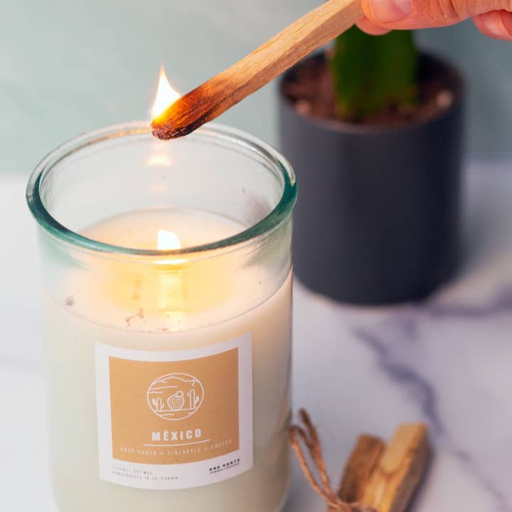 México Travel Candle (palo santo | pineapple | cactus) for wholesale by One North Candle Company