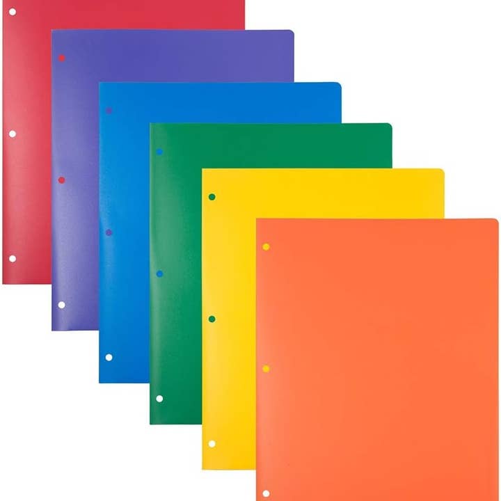 JAM PAPER - Wholesale Folders - Heavy Duty Plastic 3 Hole Punch Pocket Folders, 6-Pack