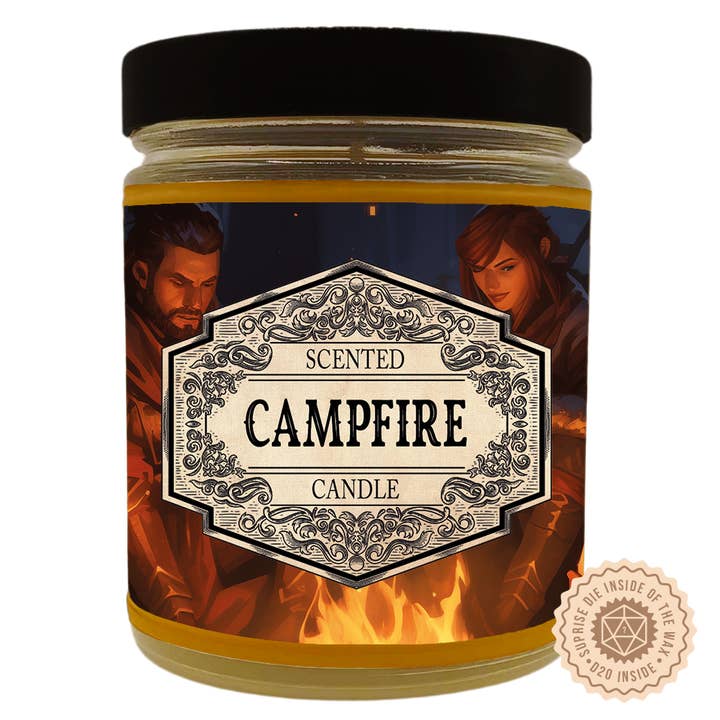 Scented Candle Campfire with Surprise D20 Dice for wholesale by Fantasy-Scents