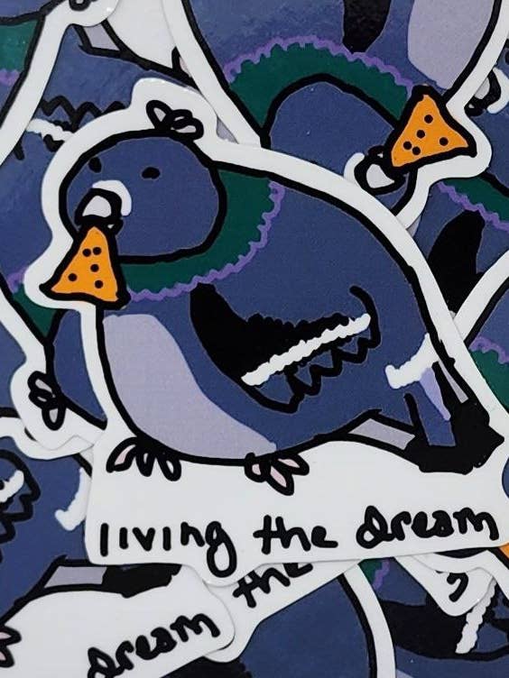 Autocollant en vinyle découpé à l'emporte-pièce Pigeon Corn Chip Living the Dream, 3 po pour la vente par Fautbarb
