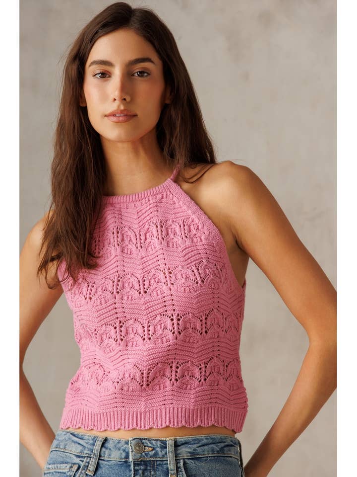 JT9128 - PINK CROCHET KNIT TOP for wholesale by STORIA