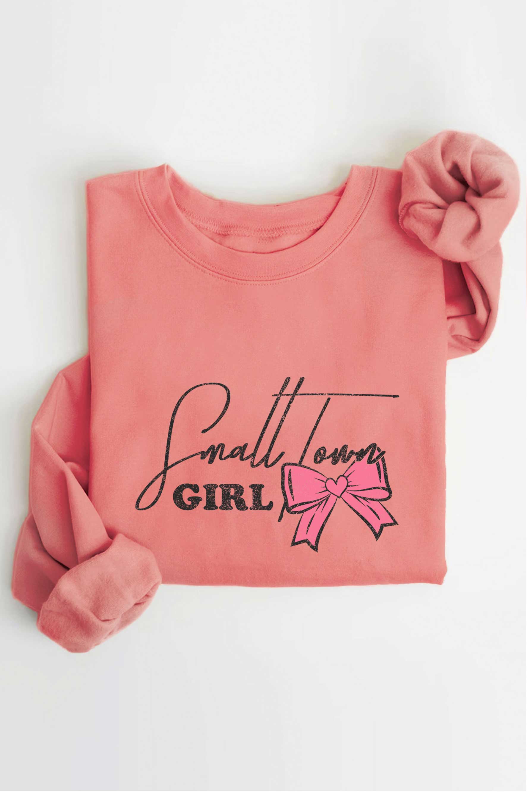 Rustee Clothing – Engroshandel Grafisk Sweatshirt - Dame – SMALL TOWN GIRL RIBBON BOW MINERAL BRUSHED SWEATSHIRTS7