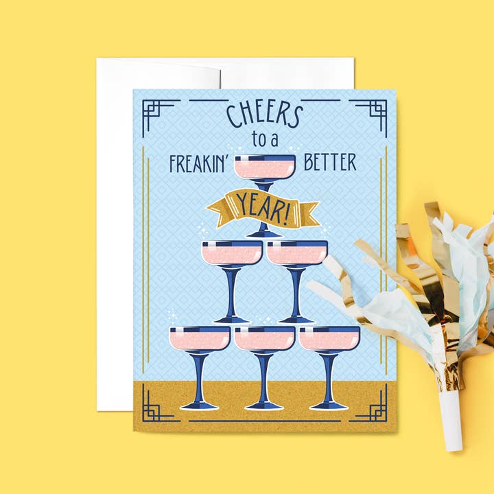 Carte du Nouvel An Vo A Freakin Better Year pour la vente par Belle Belette