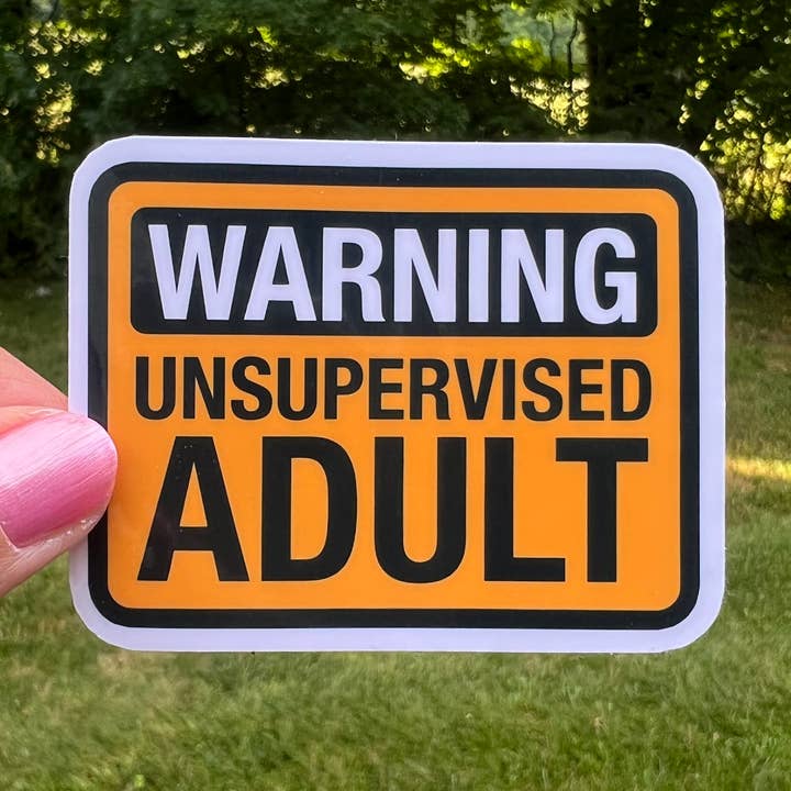 Pegatina divertida con señal de advertencia para adultos sin supervisión para venta al por mayor de Fishbiscuit Designs
