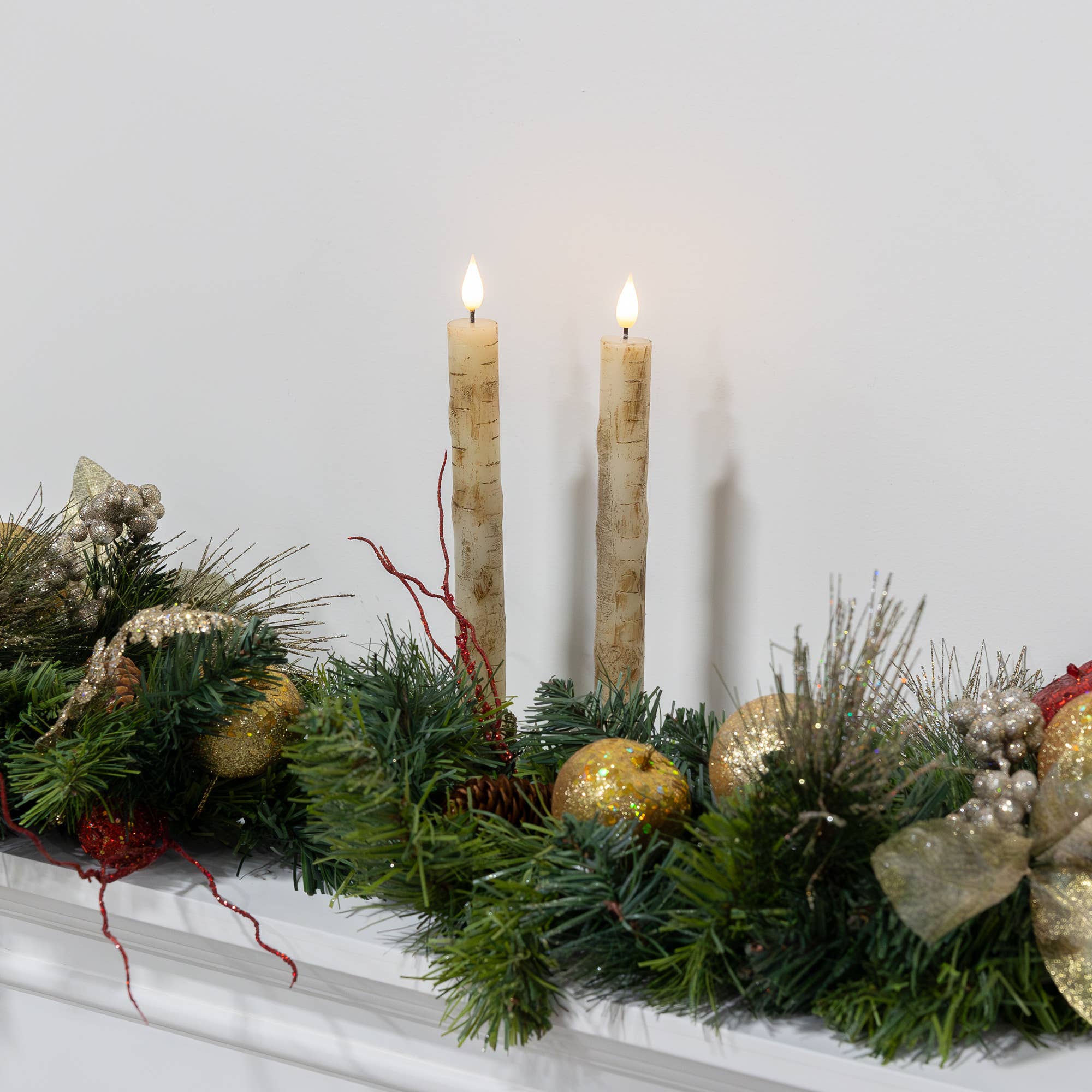 LumaBase - Wholesale Flameless Candle - Battery Operated Birch Wood Taper Candles - Set of 24