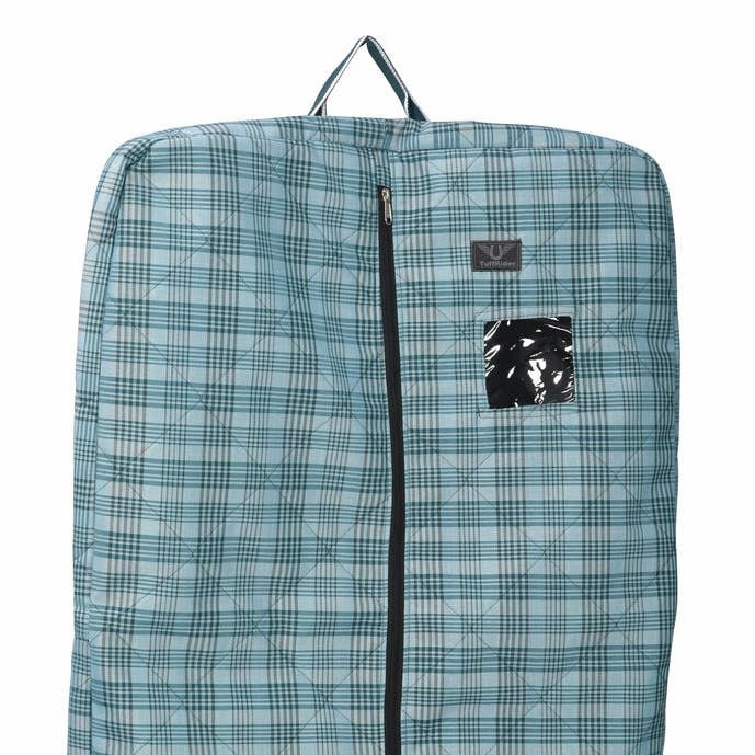 Teal Plaid TuffRider Bonum Equestrian Garment Bag for wholesale on Faire