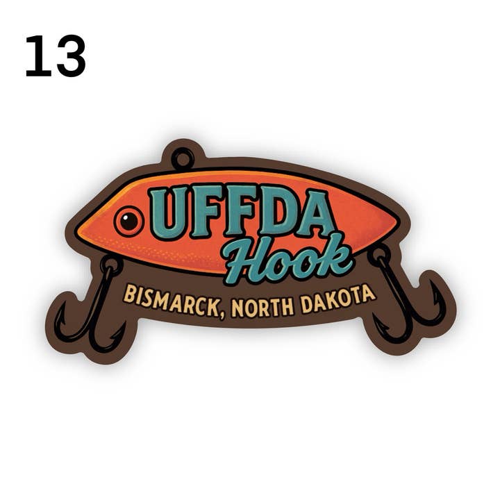 UFFDA Hook Bismarck North Dakota Sticker for wholesale by Jones Sticker Co