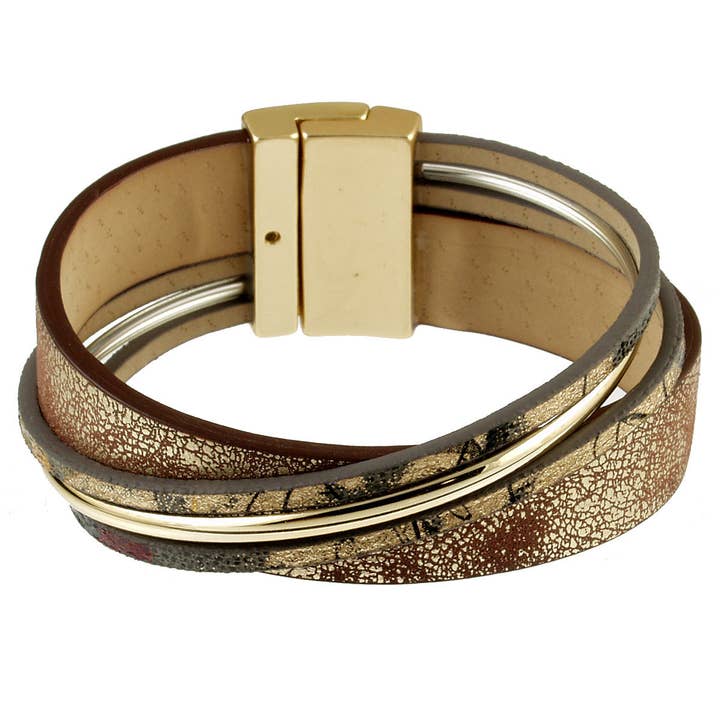 Origin Jewelry - Wholesale Bangle Bracelet - Vegan leather bracelet with gold accents