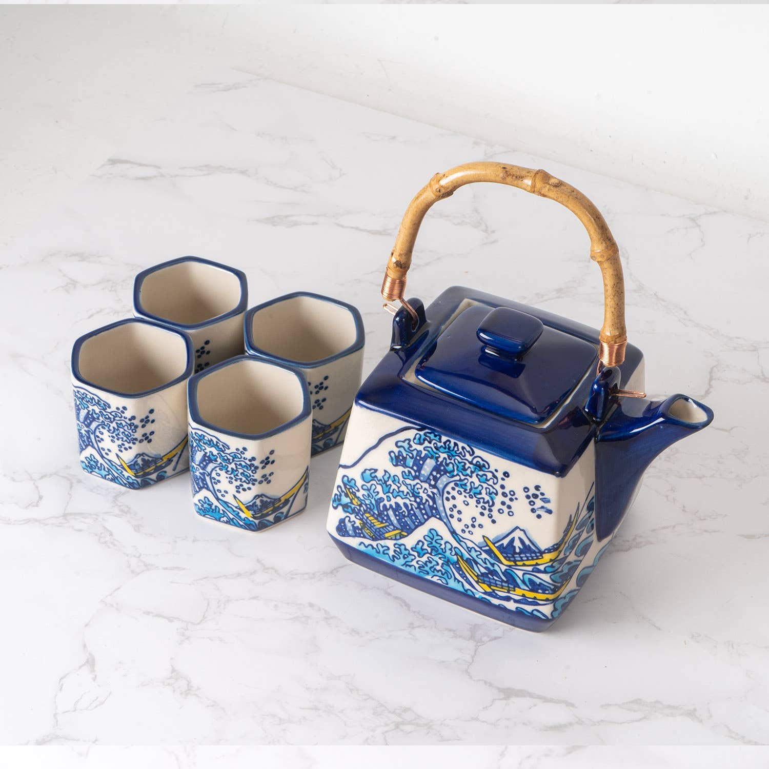 Urban Tokyo - Wholesale Tea Set - Great Wave Tea Set 20oz Tea Pot with 4 Hexagon Cups (4/8)2