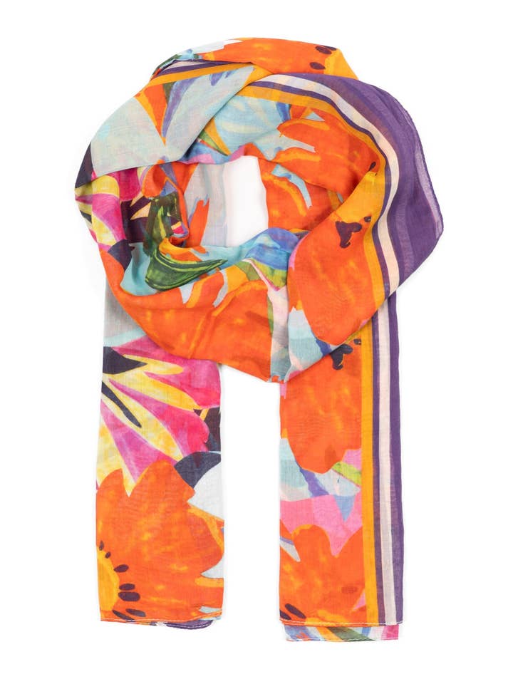 Farrah Lättviktsbomullsscarf - Lila/Flerfärgad, Blommigt mönster för wholesale av Sarta Accessories