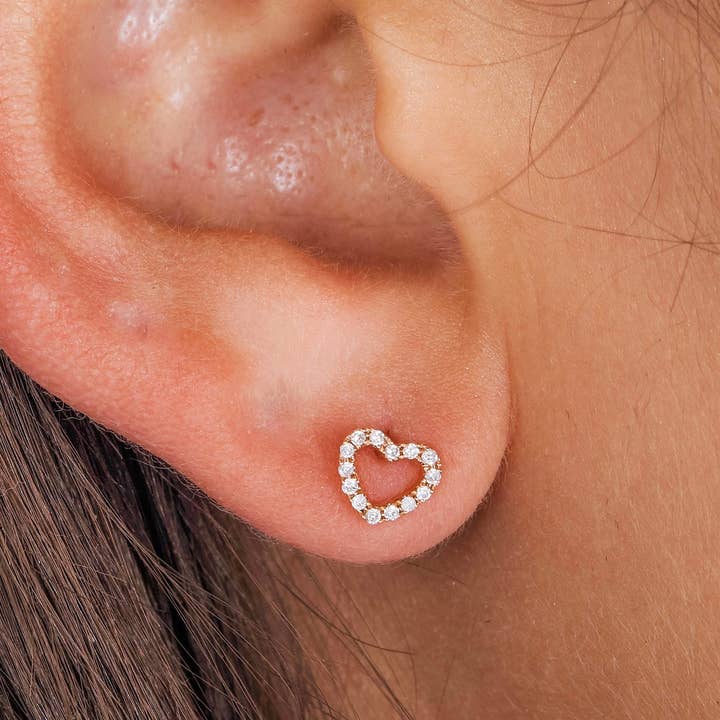 Open Diamond Heart 14 K Solid Gold Stud / Dainty Diamond Heart Stud / Chic Heart Studs / Valentine's Day Gift / Love Earring / Bridesmaid for wholesale by SHREE DIAMOND GEMS AND JEWELS
