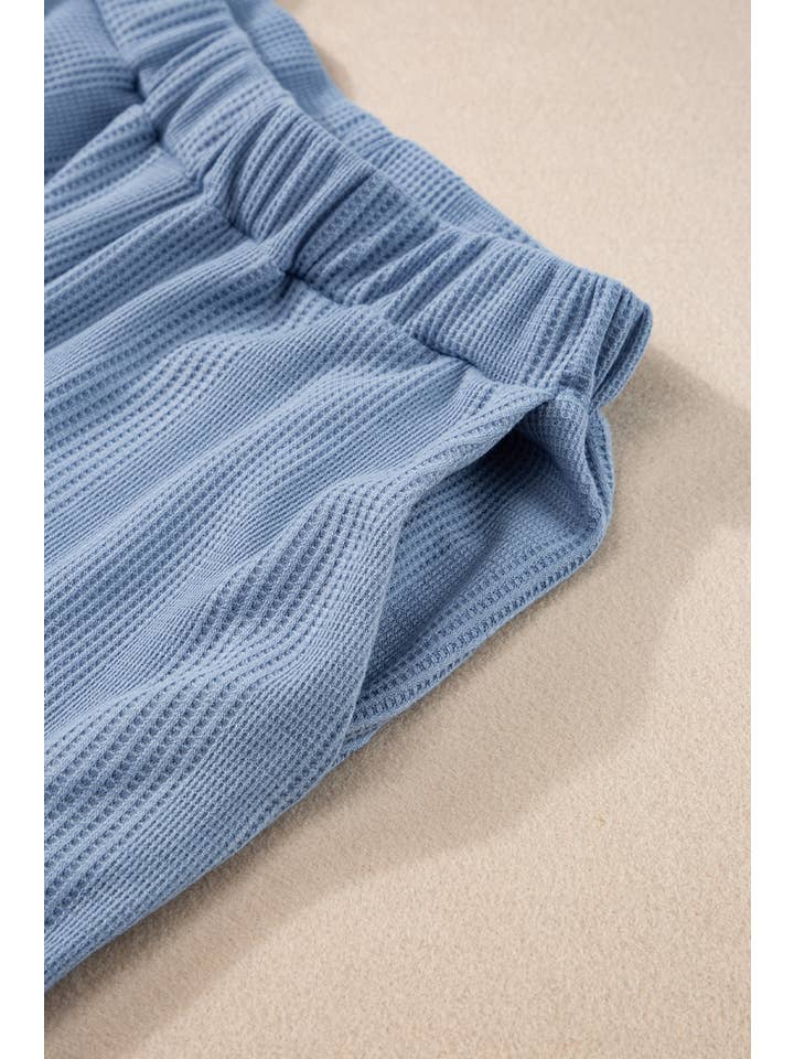Beau Blue Solid Color Ribbed Ruffle Tank Top and Pants Set for wholesale on Faire