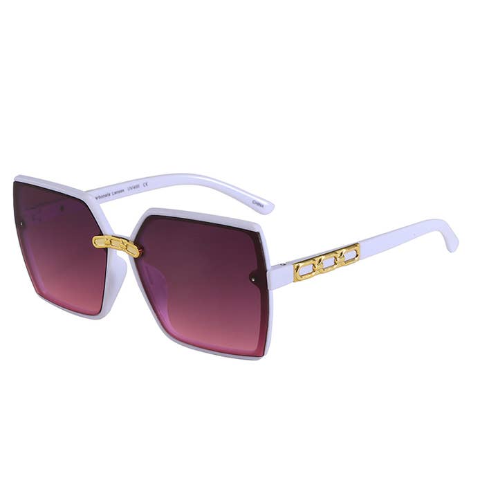 Prime Opticals – wholesale Sunglasses – Women's – F3222, Oversized Square Frame With Gold Decor Arm Sunglasses3