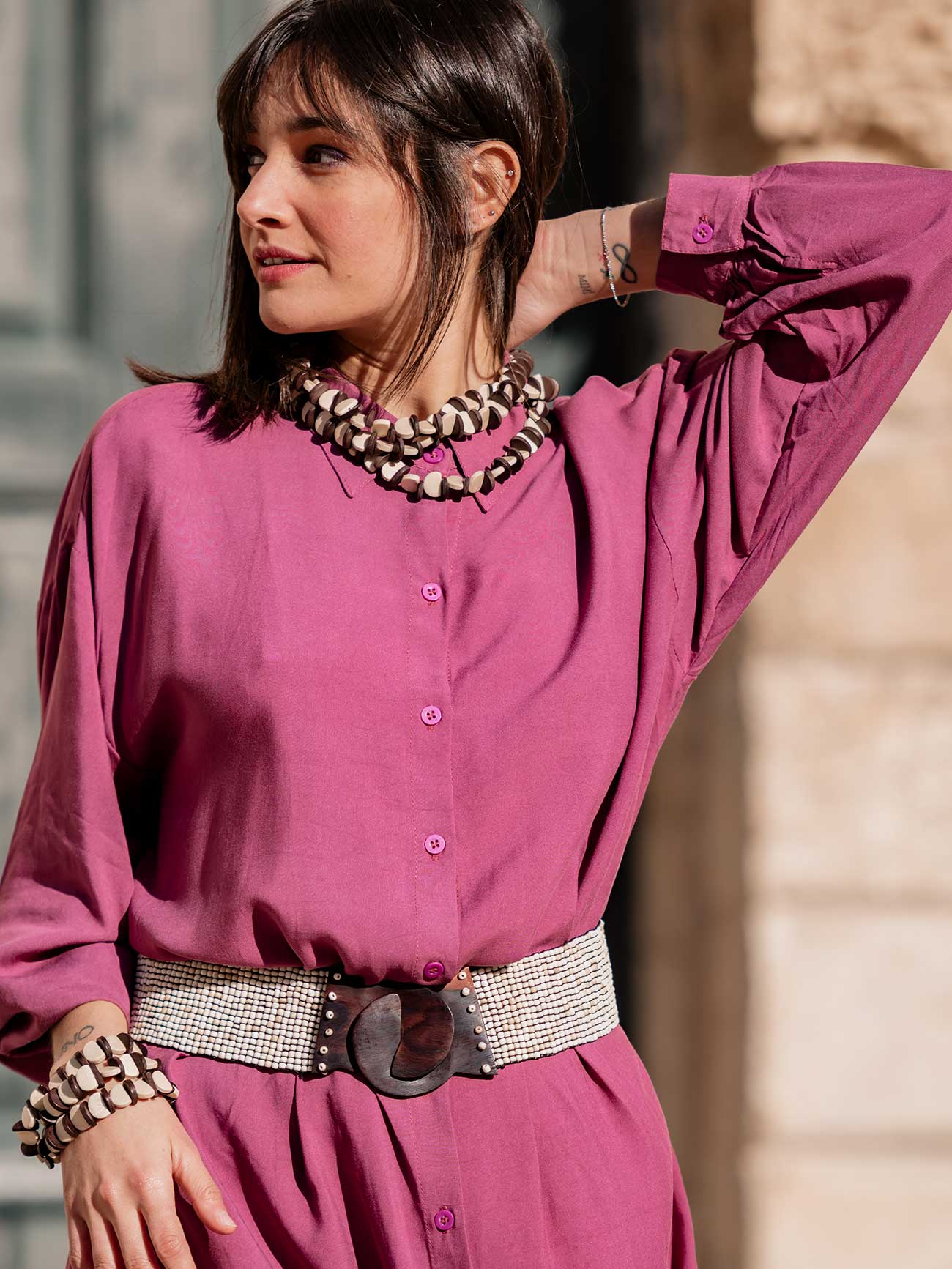 Bijondo - Venta al por mayor Cinturón - Mujer - Cinturón elástico hecho a mano en Bali con cuentas de vidrio y madera Emma6