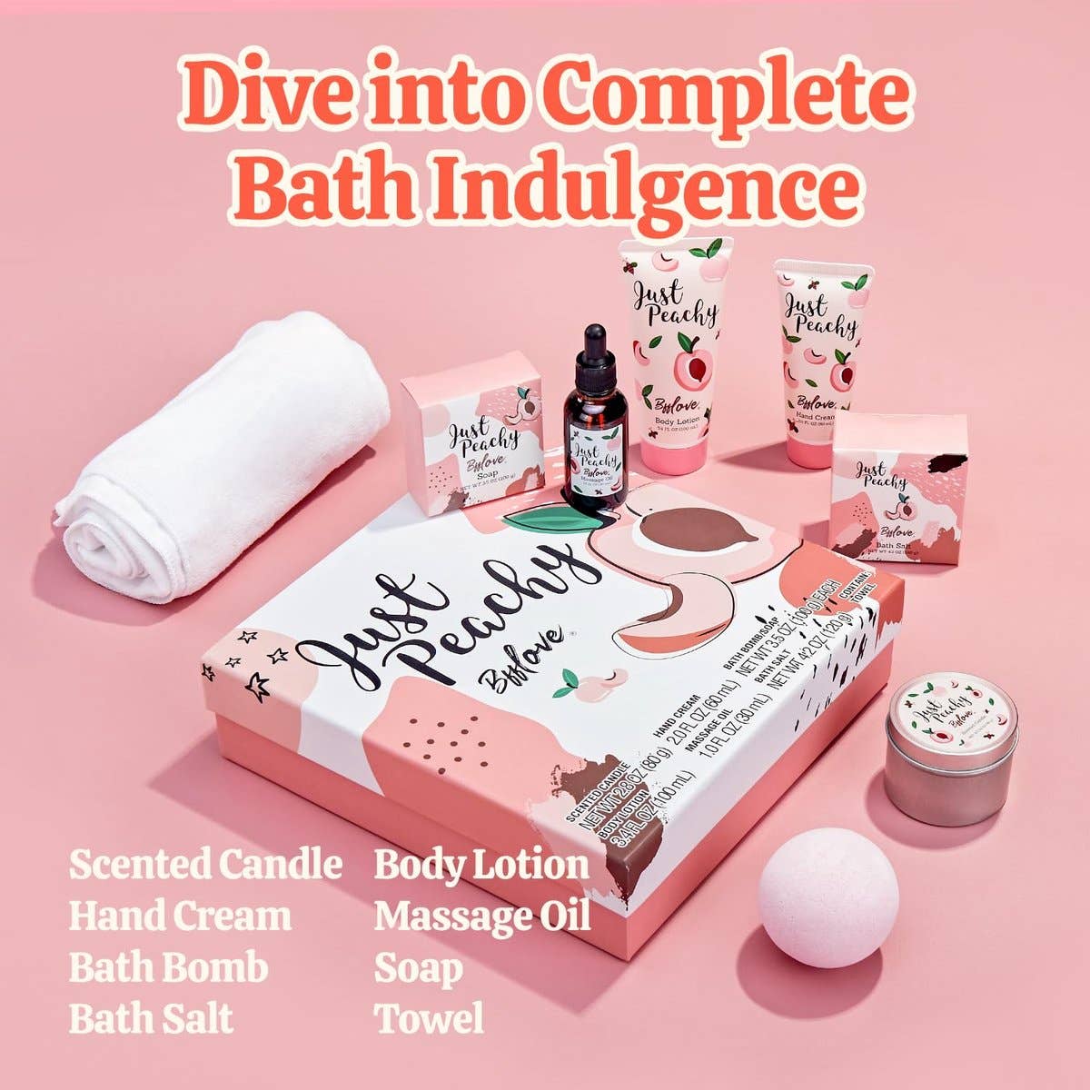 Body & Earth - Wholesale Set met bad- en lichaamsproducten - Spa Luxetique - Wellness Giftset Just Peachy Verwenpakket1