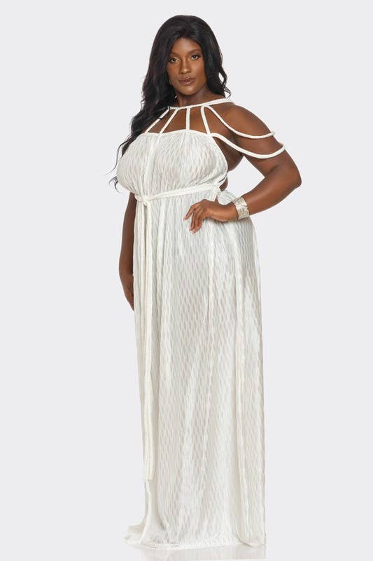 BANJUL – Großhandel Kleid – Damen – HCCD71765   Wellig plissiertes geflochtenes Seil Plus Size Maxikleid8