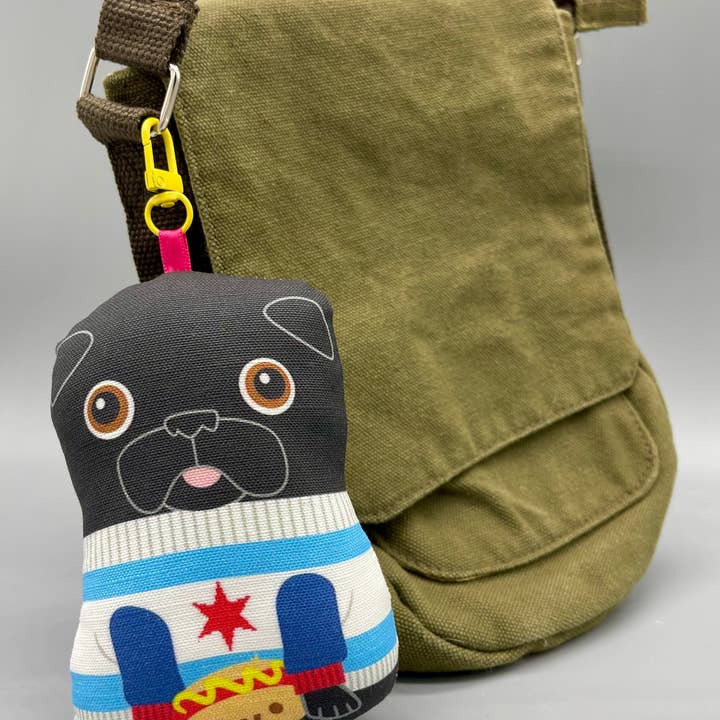 Chicago Flag Sweater – Lucky Pug Bag Charm – Black for wholesale by Nerfect Artistic Novelties