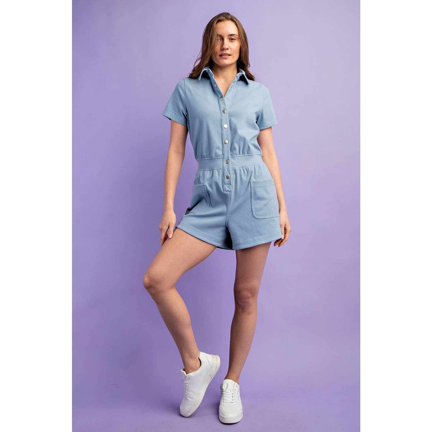 Rae Mode - Vendita all'ingrosso Tutina - Donna - TUTINA A MANICA CORTA IN TWILL DI COTONE ELASTICIZZATO7