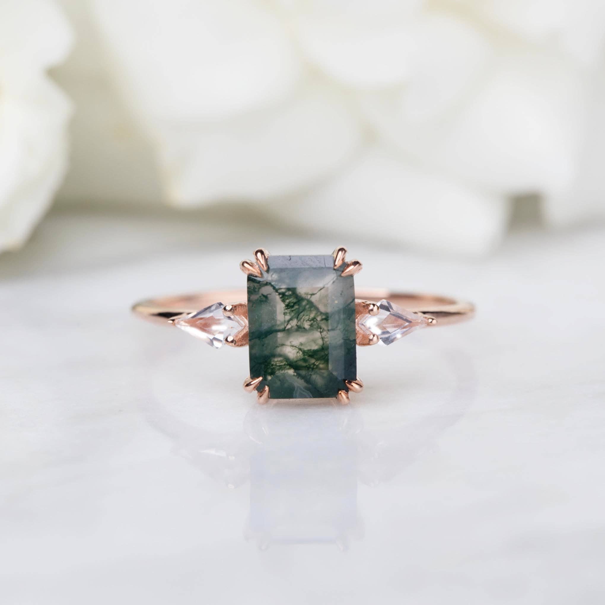 La Kaiser - Wholesale Single Stone/Solitaire Ring - 9kt Rose Gold Moss Agate & Topaz Annabelle Ring0