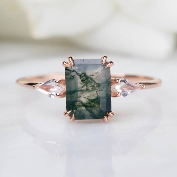 9kt Rose Gold Moss Agate & Topaz Annabelle Ring for wholesale by La Kaiser