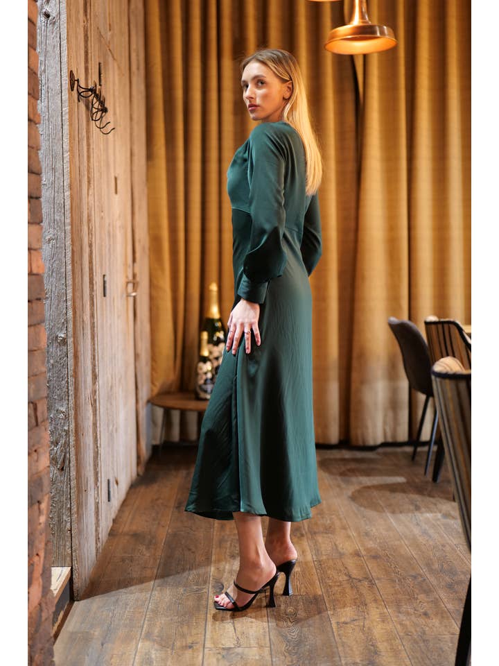 Green GIGI satin long dress for wholesale on Faire