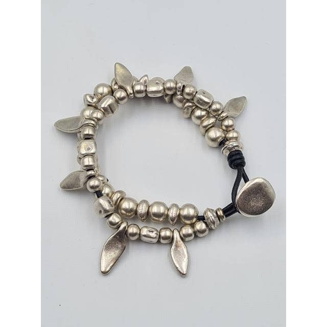 1996 double row with spikes silver plated bracelet for wholesale by Volare